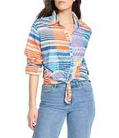 NIC + ZOE Sunset Stripe Point Collar Long Sleeve Boyfriend Shirt