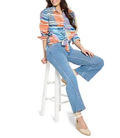 NIC + ZOE Sunset Stripe Point Collar Long Sleeve Boyfriend Shirt