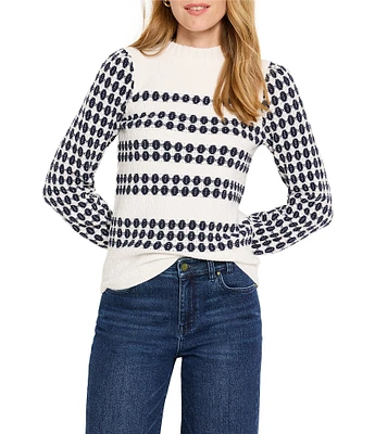 NIC + ZOE Sweater Pattern Waffle Stitch Crew Neck Long Sleeve Sweater