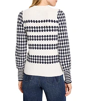 NIC + ZOE Sweater Pattern Waffle Stitch Crew Neck Long Sleeve Sweater