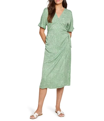 NIC + ZOE Swirling Sands Wren V-Neck Short Sleeve Wrap Dress