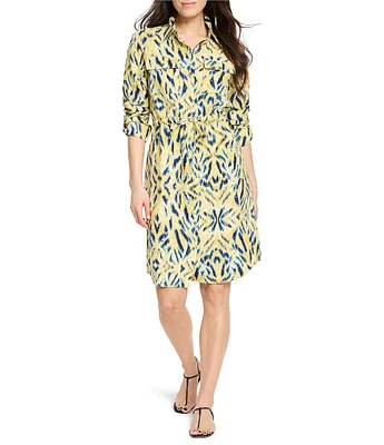 NIC + ZOE Sydney Sunny Skies Point Collar Long Sleeve Tie Waist Dress