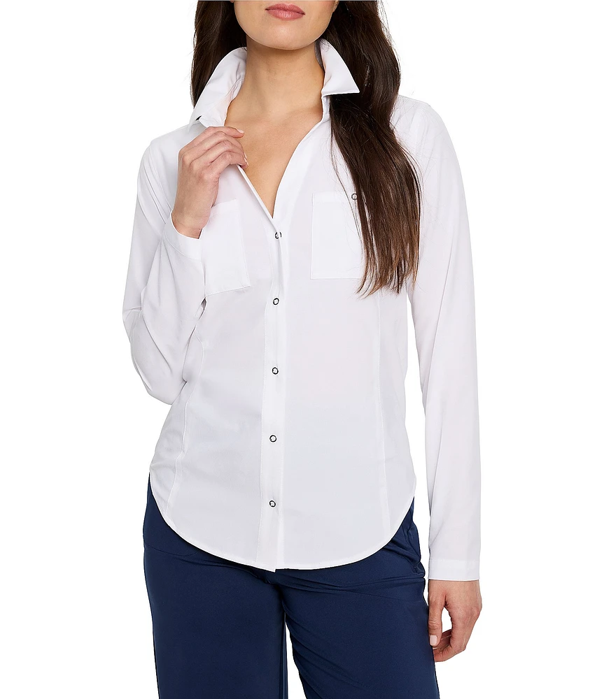 NIC + ZOE Tech Stretch Collar Neck Long Sleeve Snap Front Shirt