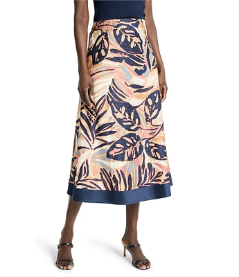 NIC + ZOE Terracotta Tropical Garden Print A-Line Midi Skirt