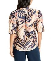NIC + ZOE Terracotta Tropical Garden V-Neck Elbow Puff Sleeve Top