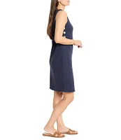 NIC + ZOE Textured Knit V-Neck Sleeveless Button Side Dress
