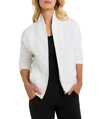 NIC + ZOE Textured Stripe Stand Collar Long Sleeve Zip Front Jacket
