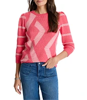 NIC + ZOE This And That Novelty Cotten Blend Knit Round Neck 3/4 Sleeve Sweater