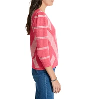NIC + ZOE This And That Novelty Cotten Blend Knit Round Neck 3/4 Sleeve Sweater