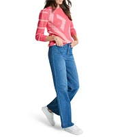 NIC + ZOE This And That Novelty Cotten Blend Knit Round Neck 3/4 Sleeve Sweater