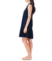 NIC + ZOE Tia Woven Banded Collar Partial Button Front V-Neck Sleeveless Tiered A-Line Dress