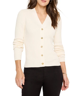 NIC + ZOE Toggle Ribbed Knit V-Neck Long Sleeve Faux Button Sweater