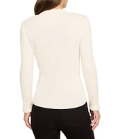 NIC + ZOE Toggle Ribbed Knit V-Neck Long Sleeve Faux Button Sweater