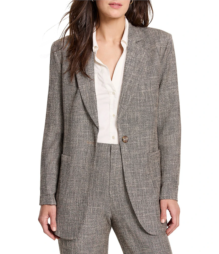 NIC + ZOE Tweed Notch Lapel Collar Long Sleeve Pocketed Button Front Boyfriend Blazer