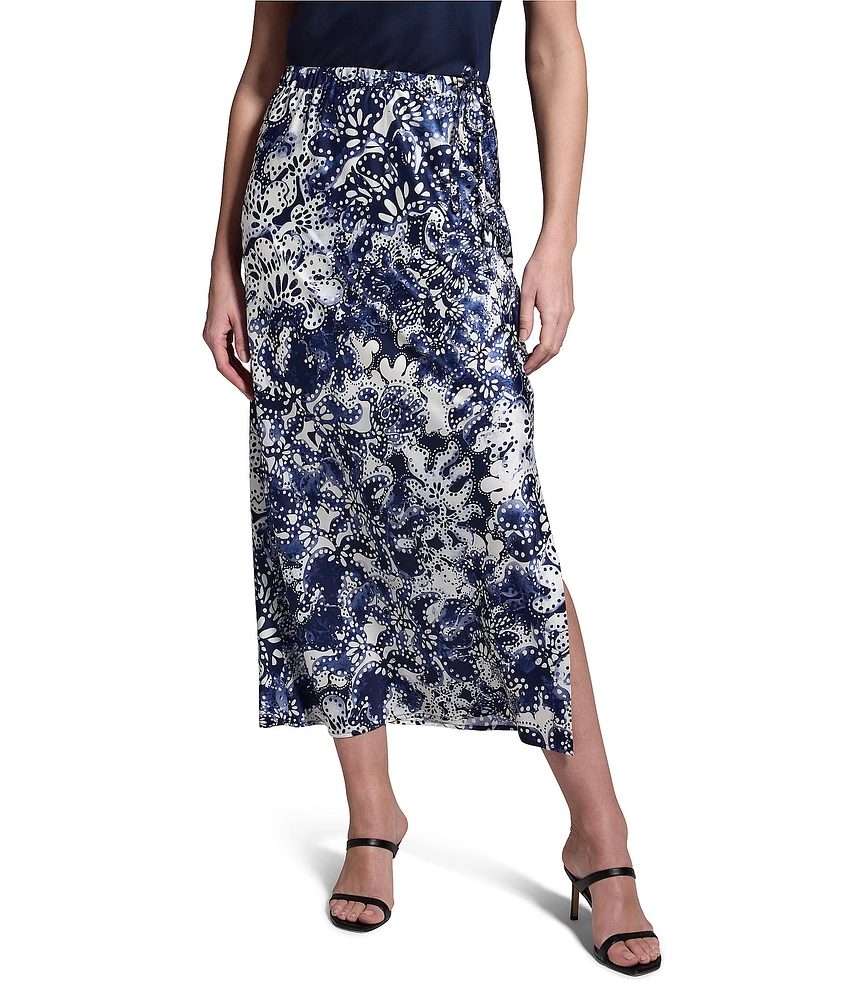 NIC + ZOE Twilight Blooms Stretch High Rise Silk Slip Skirt
