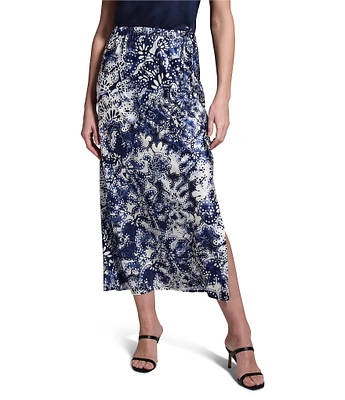 NIC + ZOE Twilight Blooms Stretch High Rise Silk Slip Skirt
