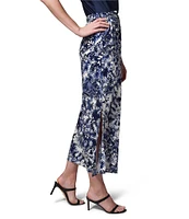 NIC + ZOE Twilight Blooms Stretch High Rise Silk Slip Skirt