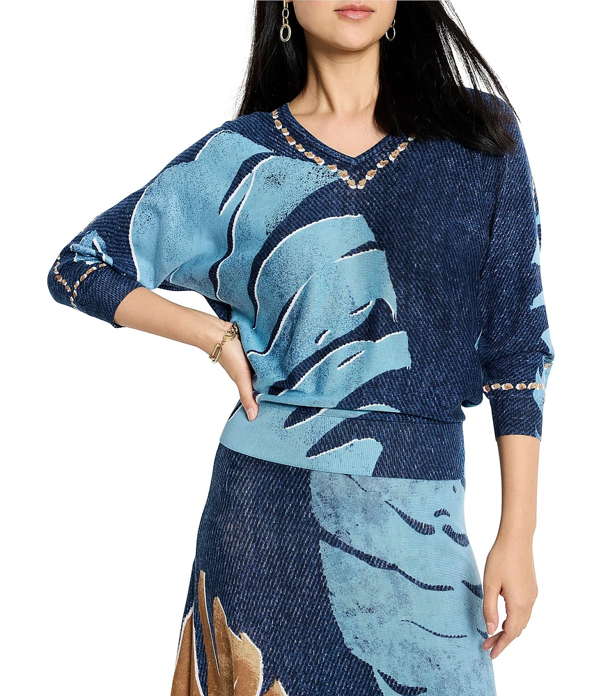 NIC + ZOE Twilight Front Easy Knit V-Neck 3/4 Sleeve Top