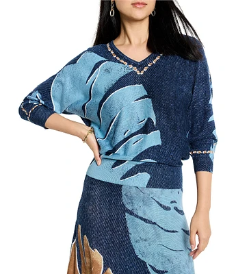 NIC + ZOE Twilight Front Easy Knit V-Neck 3/4 Sleeve Top