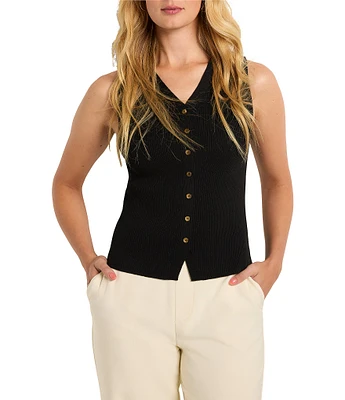NIC + ZOE V-Neck Button Front Sleeveless Sweater Vest