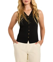 NIC + ZOE V-Neck Button Front Sleeveless Sweater Vest