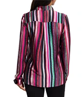 NIC + ZOE Vivid Vision Stripe Print Point Collar V-Neck Long Sleeve Shirt