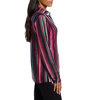 NIC + ZOE Vivid Vision Stripe Print Point Collar V-Neck Long Sleeve Shirt