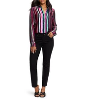 NIC + ZOE Vivid Vision Stripe Print Point Collar V-Neck Long Sleeve Shirt