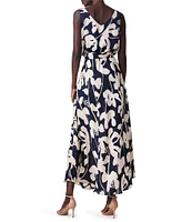 NIC + ZOE Water Lilies Print Woven Bianca V-Neck Sleeveless Belted Maxi Dress