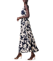 NIC + ZOE Water Lilies Print Woven Bianca V-Neck Sleeveless Belted Maxi Dress