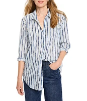 NIC + ZOE Woven Crinkle Watercolor Stripe Button Down Collar Shirt