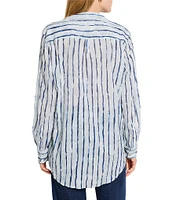 NIC + ZOE Woven Crinkle Watercolor Stripe Button Down Collar Shirt
