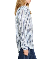 NIC + ZOE Woven Crinkle Watercolor Stripe Button Down Collar Shirt