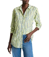 NIC + ZOE Woven Crinkle Watercolor Stripe Button Down Collar Shirt