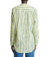 NIC + ZOE Woven Crinkle Watercolor Stripe Button Down Collar Shirt