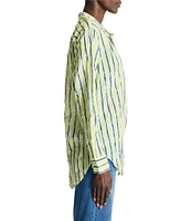 NIC + ZOE Woven Crinkle Watercolor Stripe Button Down Collar Shirt