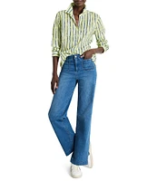 NIC + ZOE Woven Crinkle Watercolor Stripe Button Down Collar Shirt