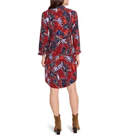 NIC + ZOE Woven Autumn Leave Live In Print Collar 3/4 Sleeves A-Line Dress