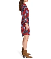 NIC + ZOE Woven Autumn Leave Live In Print Collar 3/4 Sleeves A-Line Dress