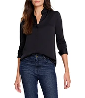 NIC + ZOE Woven Point Collar V-Neck Long Sleeve Button Front Shirt