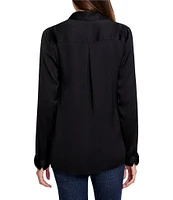 NIC + ZOE Woven Point Collar V-Neck Long Sleeve Button Front Shirt