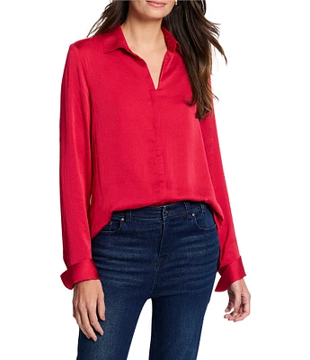 NIC + ZOE Woven Point Collar V-Neck Long Sleeve Button Front Shirt