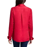 NIC + ZOE Woven Point Collar V-Neck Long Sleeve Button Front Shirt