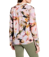 NIC + ZOE Woven Smoky Petals Print Point Collar V-Neck Long Sleeve Shirt