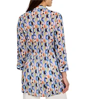 NIC + ZOE Woven Social Circles Print Crinkle Point Collar Long Sleeve Shirt