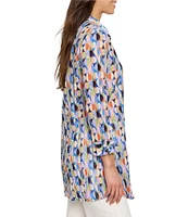 NIC + ZOE Woven Social Circles Print Crinkle Point Collar Long Sleeve Shirt