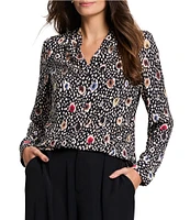 NIC + ZOE Woven Spotted Dot Print V-Neck Long Sleeve Top