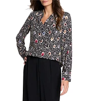 NIC + ZOE Woven Spotted Dot Print V-Neck Long Sleeve Top