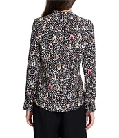 NIC + ZOE Woven Spotted Dot Print V-Neck Long Sleeve Top