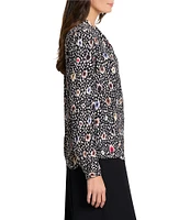 NIC + ZOE Woven Spotted Dot Print V-Neck Long Sleeve Top